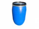 PE BARREL 220 L USED, BLUE REMOVABLE LID + LEVER CLUTCH