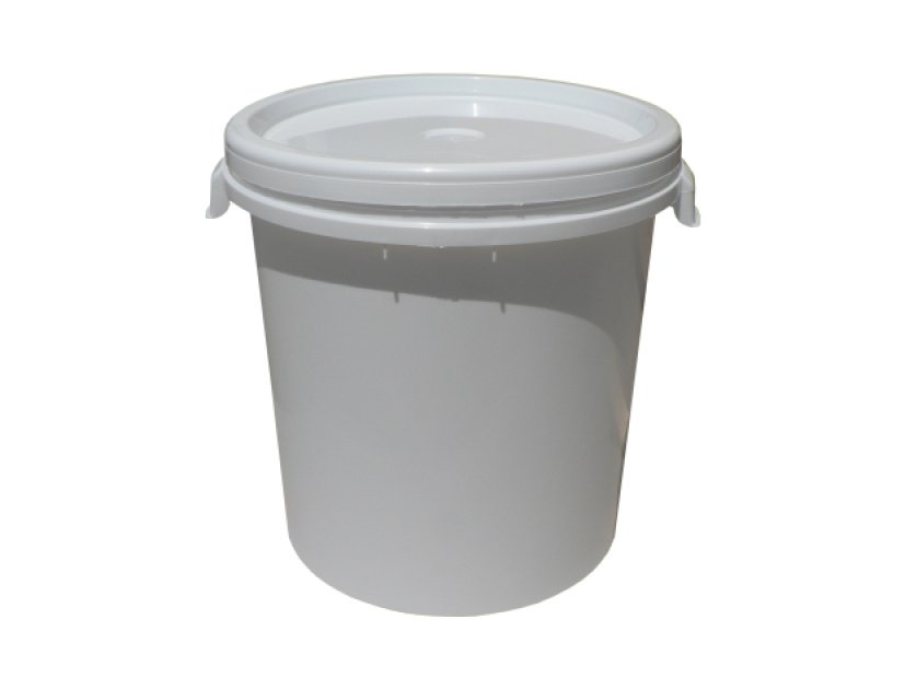 PP KBELÍK 30 L ROUND WHITE / WHITE LID WITH FUSE TWO UCHA / 180KS PALLET