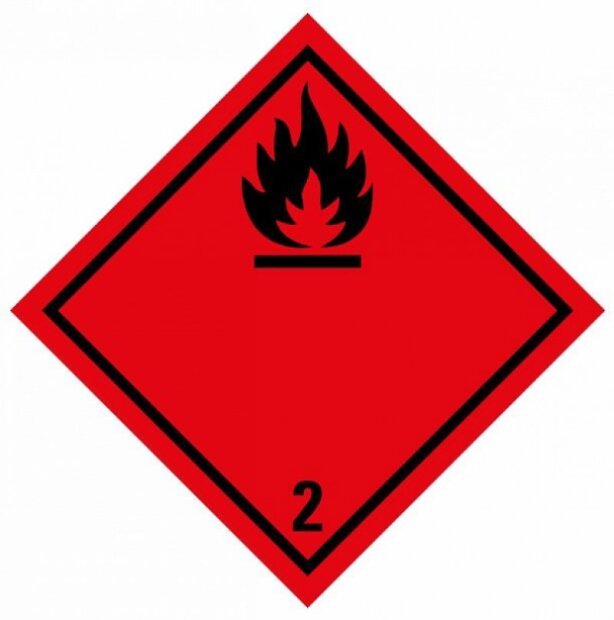 ADR SELF-ADHESIVE STICKER - CLASS 2.1 FLAMMABLE GASES NO. 2 - BLACK FLAME (10 x 10 CM) LABEL 29002