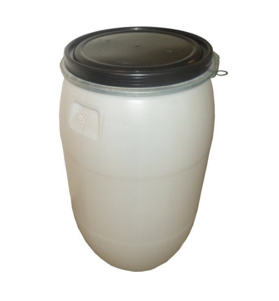 HDPE PLASTIC BARREL 220L NATUR, REMOVABLE LID + LEVER UZ, SIZE HOLDER (SUD 200L)