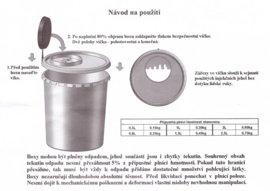 MEDICINAL WASTE TANK 0.5 L INCLUDING 124 x 98/76 MM (150KS / KARTON)