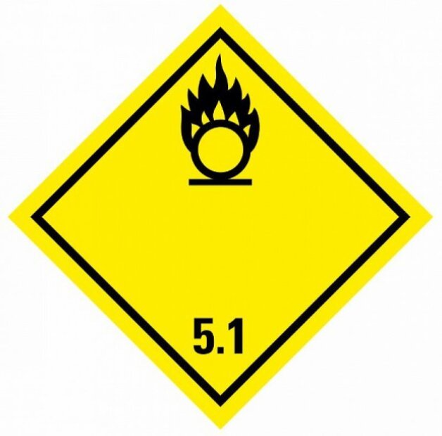 ADR SELF-ADHESIVE STICKER - CLASS 5.1 FLAMMABLE PROMOTING SUBSTANCES (10 x 10 CM) LABEL 29005